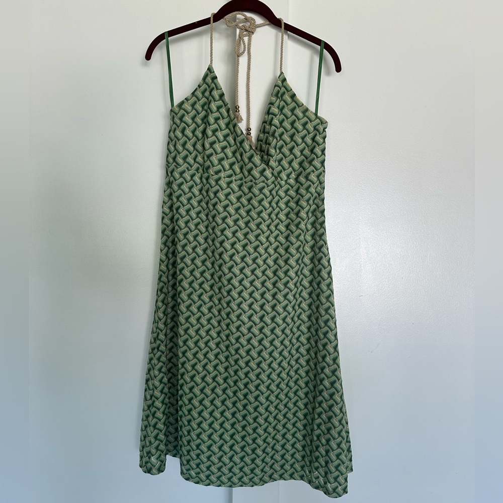 Ann Taylor LOFT Green Halter Knit Fit & Flare Dress Sz 14